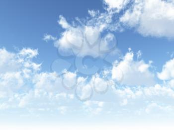 White cumulus clouds. Digital photo. 3D rendering