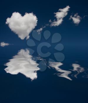 Heart Cloud and reflection in water. 3D rendering