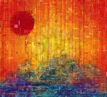 Abstract painting. Red Sunset. 3D rendering
