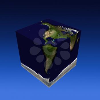 Planet Earth in cube shape. 3D rendering