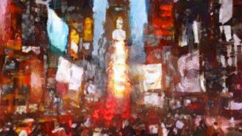 Abstract Times square oil painting with burning flames. 3D rendering