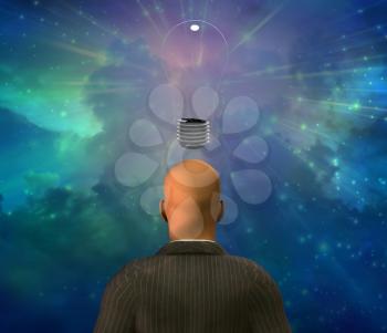 Empty Light Bulb Above Mans Head, Add Your Own Element to bulb. 3D rendering