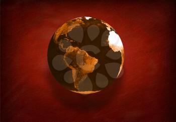 Planet Earth isolated on red. 3d rendering.