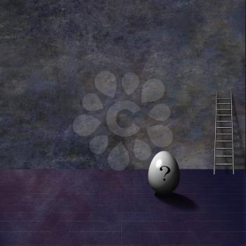 Riddle in egg. Surreal art. 3D rendering