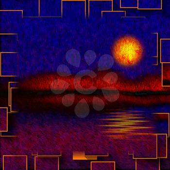 Abstract Sunset or Sunrise. Digital painting. 3D rendering