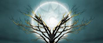Mystic tree in moonlight. 3D rendering