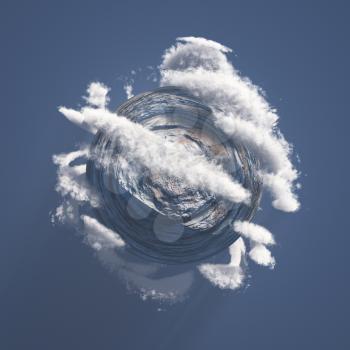 Planet with clouds in atmosphere. 3D rendering
