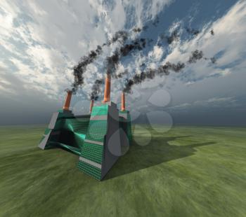 Futuristic factory and sky. 3D rendering