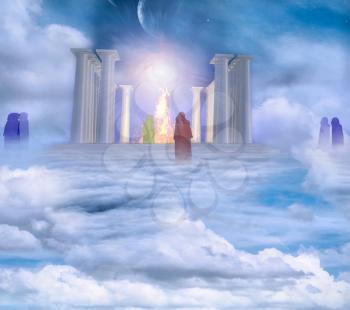 Temple of fire and mystic priests. 3D rendering 