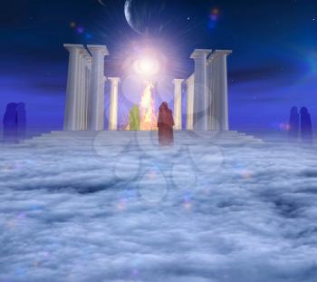  Temple of fire and mystic priests. 3D rendering 