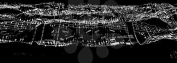 Abstract digital stream of musical notes. 3D rendering