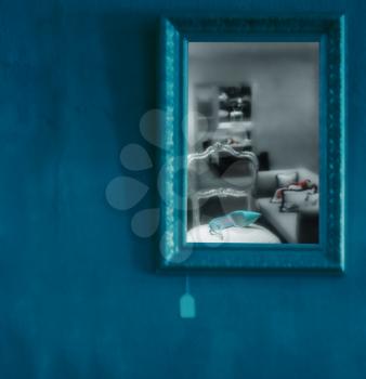 Blue shoe frame on the wall. 3D rendering