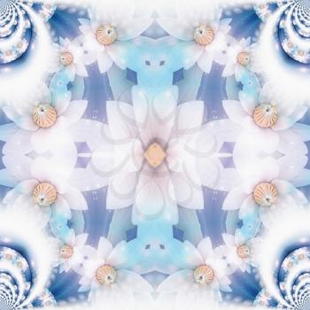 Lotus flower. Mirrored round fractal. 3D rendering.