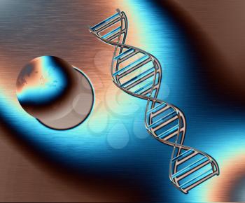 Planet Earth and DNA strand. 3D rendering.