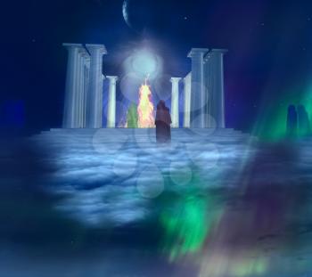  Temple of fire and mystic priests. 3D rendering 