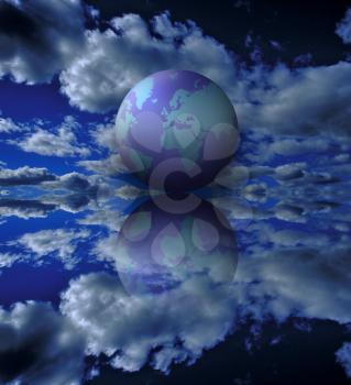 Planet Earth in the clouds. 3D rendering.