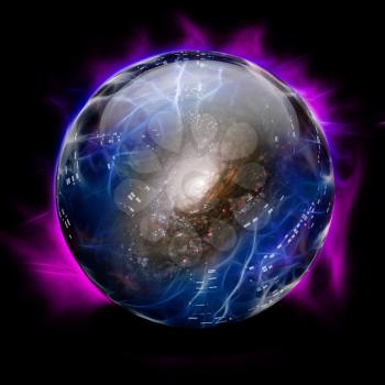 Crystal Ball Shows Galaxy. 3D rendering