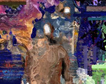Abstract painting with faceless man. 3D rendering