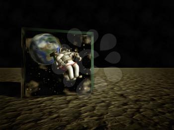 Astronaut in hypercube. 3D rendering