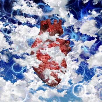 Heart in clouds. Modern art. 3D rendering