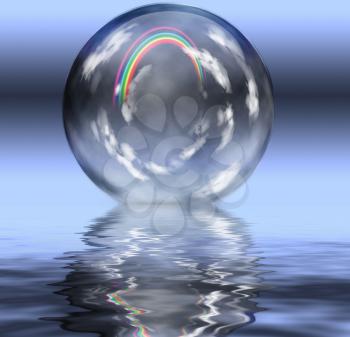 Rainbow inside crystal ball. 3D rendering