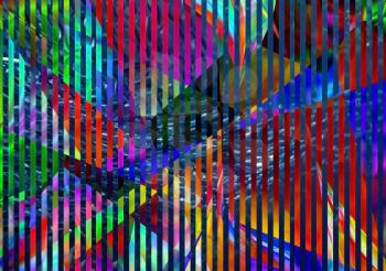 Abstract background with stripes and fish school. 3D rendering