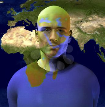 Middle East Superimposed on Mans Face. 3D rendering