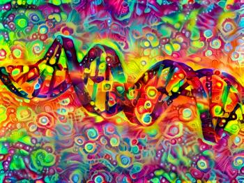 Vivid DNA strand. Colorful painting. 3D rendering