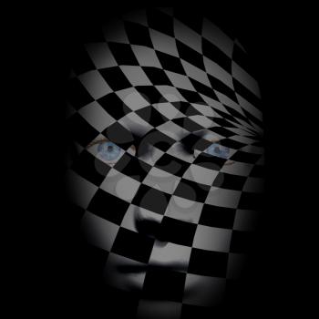 Face in black and white squares. 3D rendering