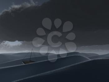Ship at sea. 3D rendering