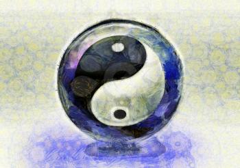 Yin Yang sign. Painting. 3D rendering