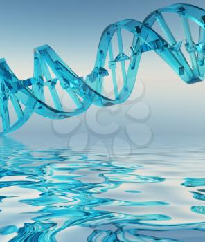 DNA Strand Water Refelctions. 3D rendering