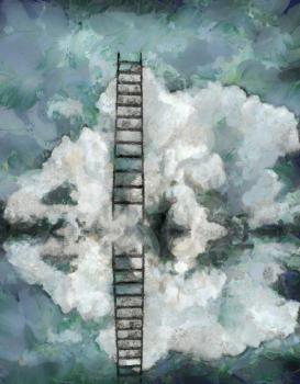 Ladder to clouds. 3D rendering