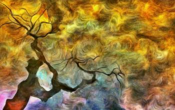 Abstract painting. Dry tree. 3D rendering