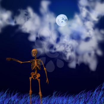 Skeleton and Moon ghosts. 3D rendering