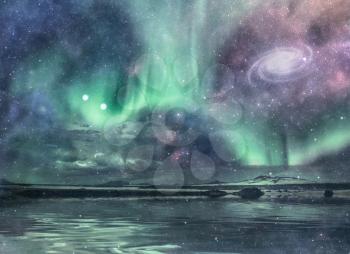 Spectacular shore and nebula. 3d rendering
