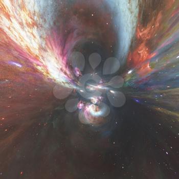 Colorful nebula fractal in deep space. 3D rendering
