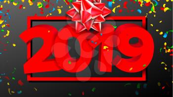 2019 Red Sign Vector. Sign 3d Numbers 2019. Greeting Card Design. Red. Illustration