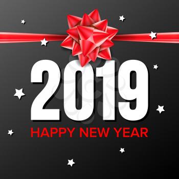 2019 Happy New Year Background Vector. Numbers 2019. Bow. Banner, Gift Dark Illustration