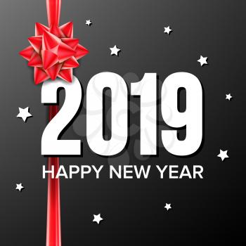 2019 Happy New Year Background Vector. Numbers 2019. Bow. Holiday New Year Celebration Banner, Card. Illustration