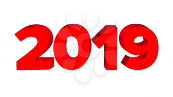 2019 Red Sign Vector. Numbers 2019. Holiday New Year Celebration Banner, Card. Happy New Year Background Illustration