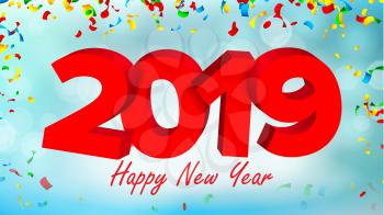 2019 Red Sign Vector. Sign 3d Numbers 2019. Greeting Card Design. Red. Happy New Year Background Illustration