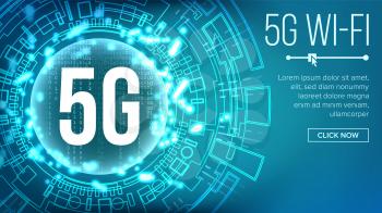 5G Wi-Fi Standard Background Vector. Five, 5th Generation. Signal Transmission. high Speed Innovation Connection. Future Technology Illustration