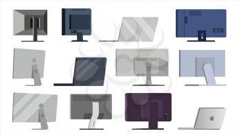 Monitor Set Vector. Different Types Modern Monitors, laptop. Office, Home, Computer Monitors Screen, Digital Display. HD Gadget. Ultra HD Electronic PC. Isolated Cartoon Illustration