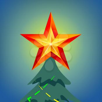 Shining Christmas Star In Blue Night Sky Vector. Isolated Illustration