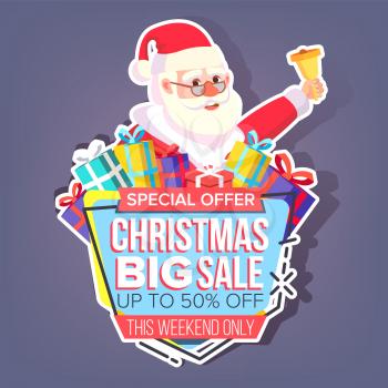Christmas Sale Sticker Vector. Santa Claus. Shopping. Black Friday Holiday Half Price Colorful Stickers. Buy Label. Isolated Illustration