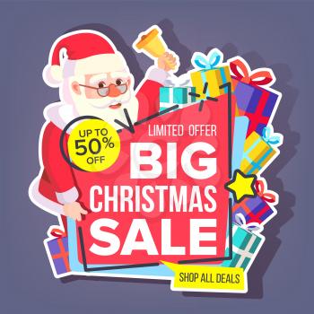 Christmas Big Sale Sticker Vector. Santa Claus. Cartoon. Seasonal Sale Banner Tag. Isolated Illustration