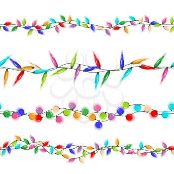 Christmas Lights Background Vector. Strings Of Christmas Lights. Design Elements. Isolated Illustration