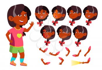 Girl, Child, Kid, Teen Vector. Indian, Hindu. Asian. Friend. Clever Positive Person. Face Emotions Various Gestures Animation Creation Set Isolated Flat Cartoon Character Illustration