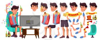 Asian Teen Boy Vector. Animation Creation Set. Face Emotions, Gestures. Friendly, Cheer. Animated. For Presentation, Print Invitation Design Isolated Illustration